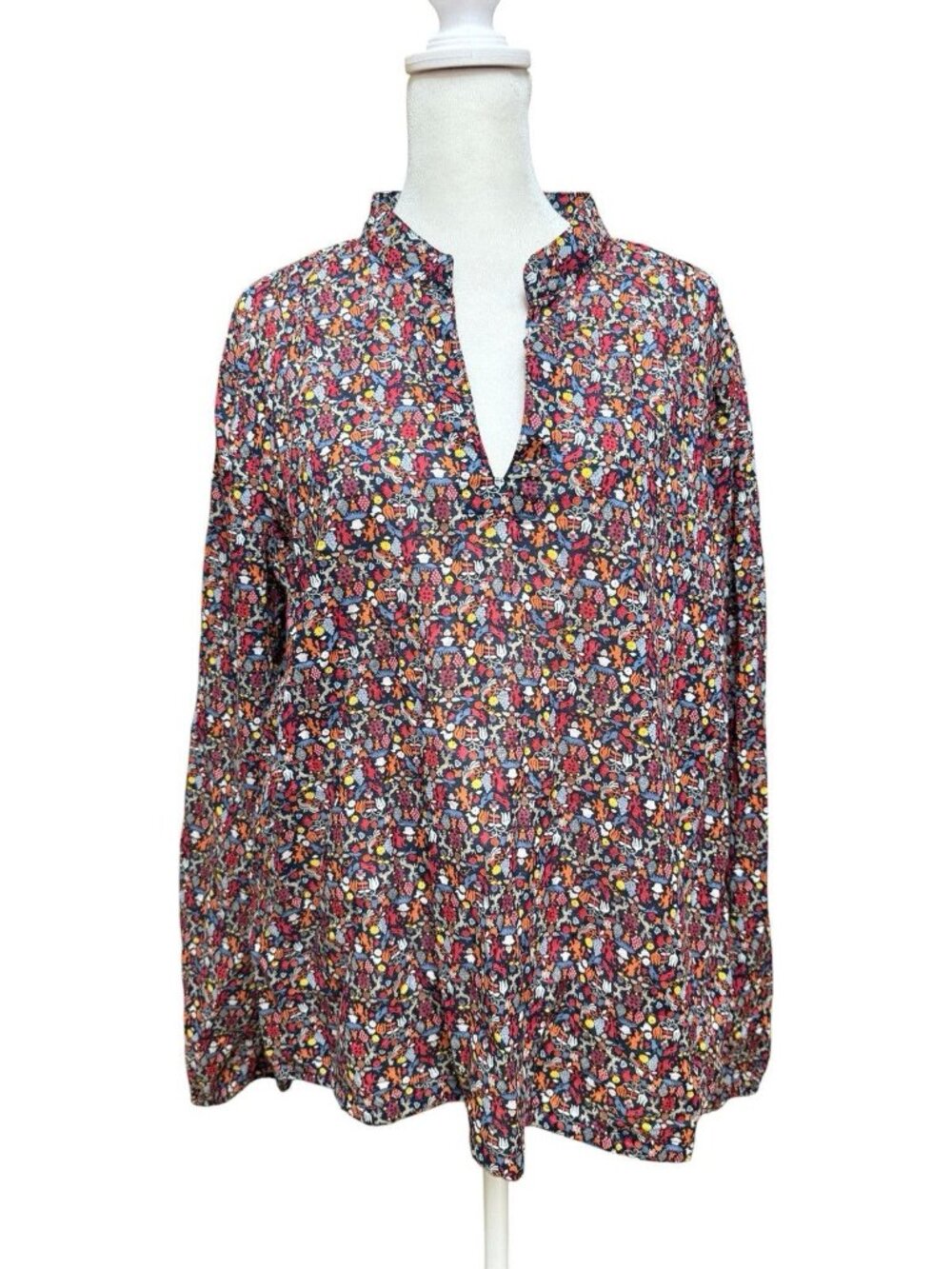 Lucky Brand Floral Boho Blouse XL 100% Cotton Lightweight Peasant Top